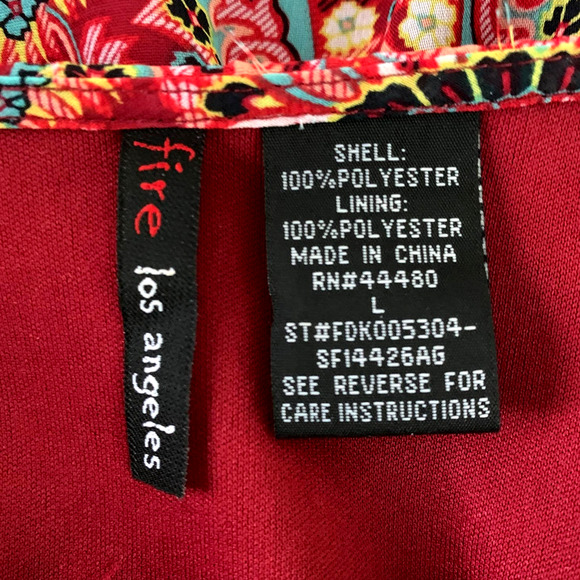 Fire Los Angeles Red Patterned Bell Sleeve Shift Dress L NEW - Picture 2 of 7